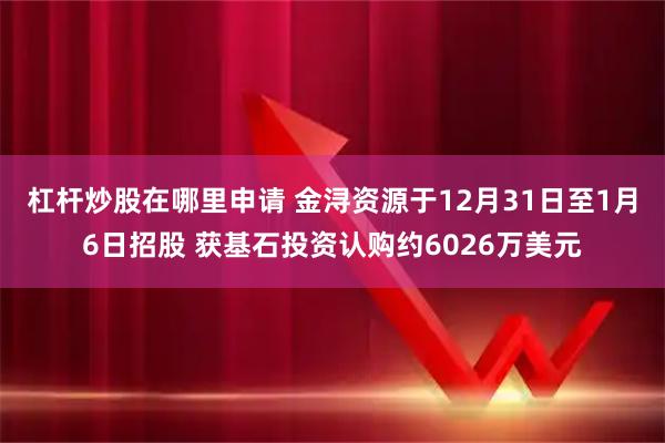 杠杆炒股在哪里申请 金浔资源于12月31日至1月6日招股 获基石投资认购约6026万美元